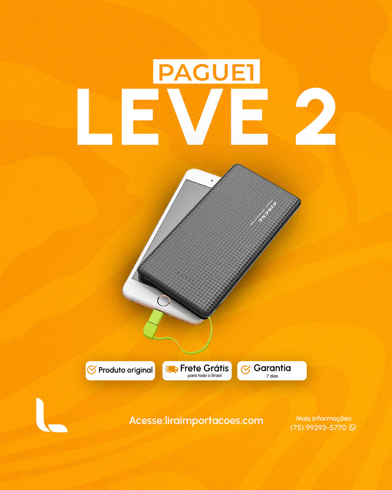 Carregador Portátil Power Bank com entrada USB e adaptador Lighthing - PAGUE 1 E LEVE 2