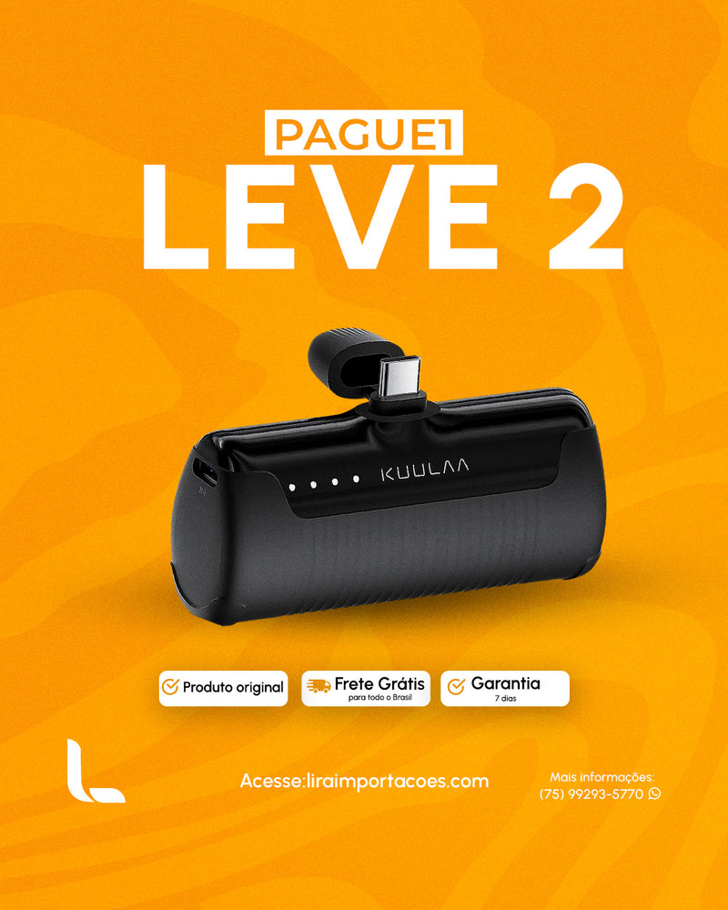 Mini Carregador Portátil (4500mAh) Lightning e USB-C - PAGUE 1 E LEVE 2