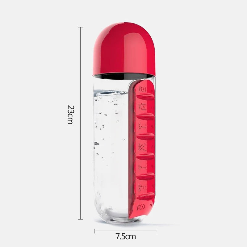 Garrafa de água 600ml Com Porta Comprimidos