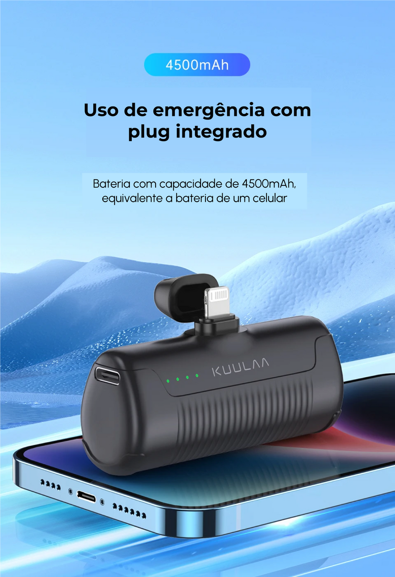 Mini Carregador Portátil (4500mAh) Lightning e USB-C - PAGUE 1 E LEVE 2