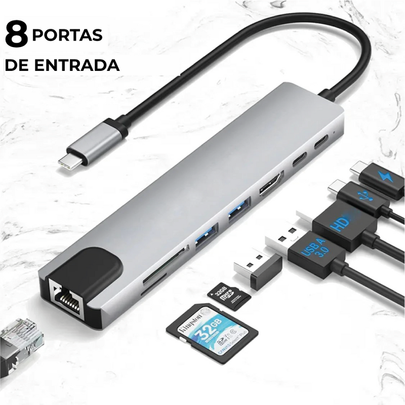 Adaptador Multifuncional Para Computador Com Até 8 Portas de Entrada