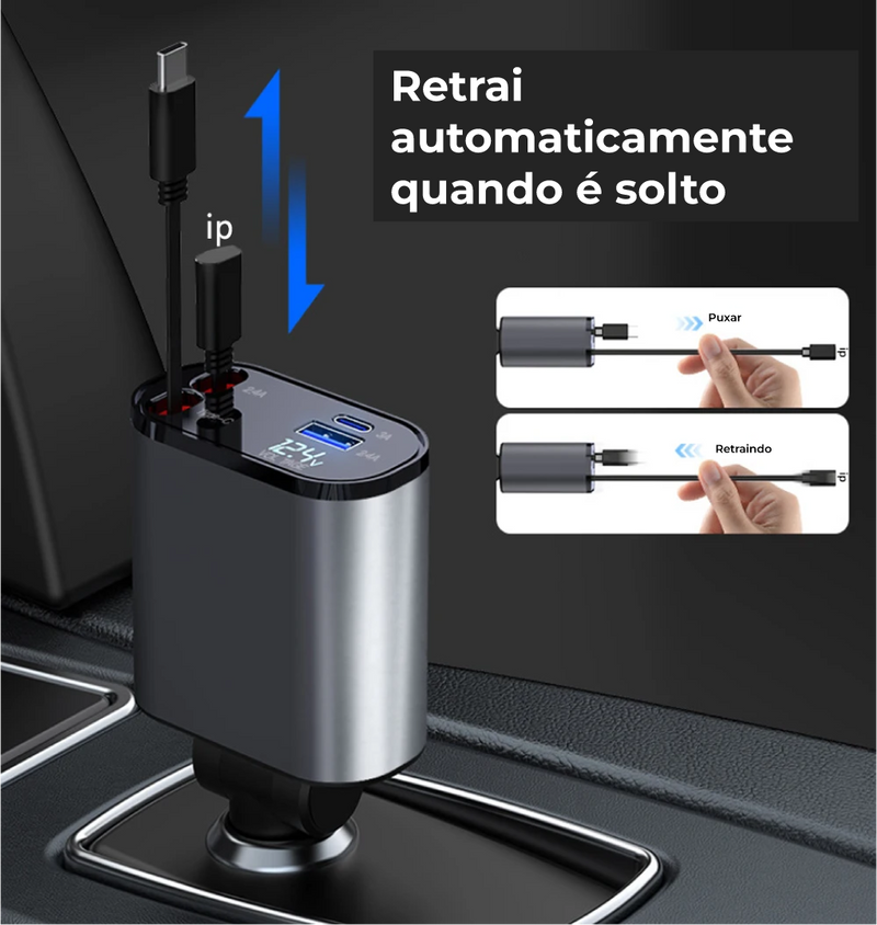 Adaptador Isqueiro Retrátil 4 em 1 Para Carro