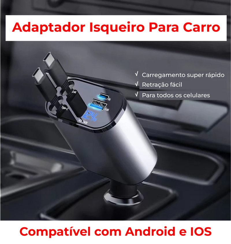 Adaptador Isqueiro Retrátil 4 em 1 Para Carro