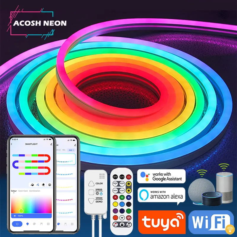 TUYA- Fita LED Neon Com Corda de Silicone Com controle por APP