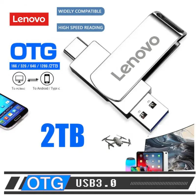 Pen Drive Lenovo com Entrada USB e Tipo-C de até 2 TB